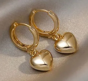 18K Gold Plated Love Heart Dangle Drop Earrings for Women thumbnail 1