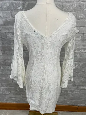 Lulus Allure 'Em In White Lace Bell Sleeve Bodycon Dress thumbnail 6