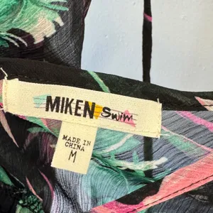 Miken Swim Tropical Bird of Paradise Floral Sheer Beach Cover Up Black Medium thumbnail 6