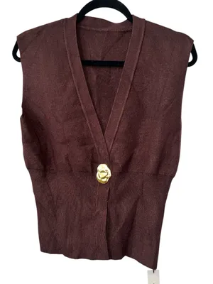 Commense V-Neck Gold Button Sweater Vest Dark Brown Size Small NWT thumbnail 3