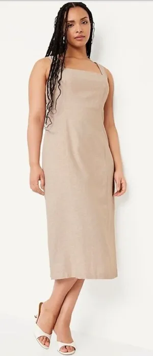 Old Navy Sleeveless Square Neck Midi Dress Size Large Flax Linen NEW Vacation thumbnail 1
