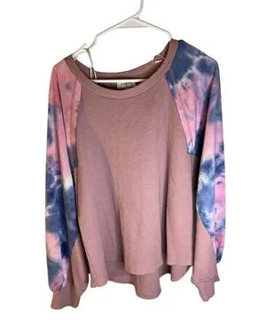 Umgee Women's Tie Dye Long Sleeve Waffle Knit Top Size L Multicolor thumbnail 1
