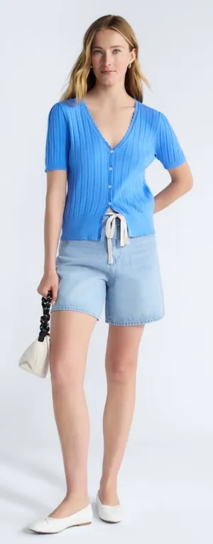 NWT Free Assembly Women's Denim Shorts Twill Tie 6" Inseam Light Wash Size 2 thumbnail 1