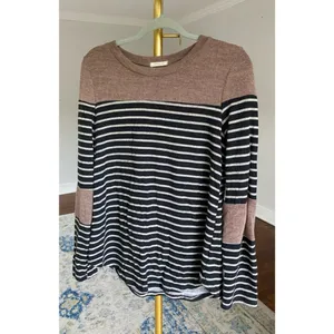 12PM by Mon‎ Ami Sweater Striped Long Patch Sleeve Color Block Preppy Academia L thumbnail 3