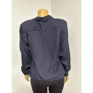 Alex & Amy Womens Navy Blue 100% Silk Jacquard Long Sleeve Button Down Blouse S thumbnail 5
