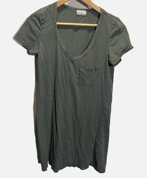 Anthropologie t.la Womens V-Neck Pocket T-Shirt Dress Grey Green Short Sleeve‎ S thumbnail 1