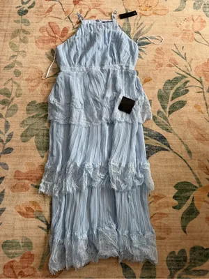 Lulu's Came For Cocktails Light Blue Pleated Tiered Lace Maxi Dress thumbnail 5
