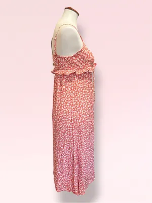 Billabong Terracotta Ditsy Floral Smocked Ruffle Midi Sundress Size S thumbnail 2