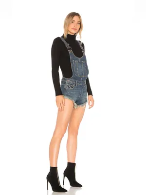 We The Free Free People Denim Shortalls Frayed Hem 100% Cotton Size 29 thumbnail 3