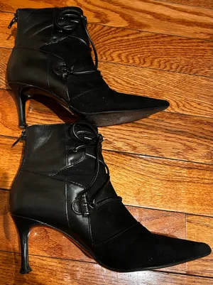 Nine West VTG Y2K Black suede/leather pointed toe with lace Ankle boots 7M thumbnail 6
