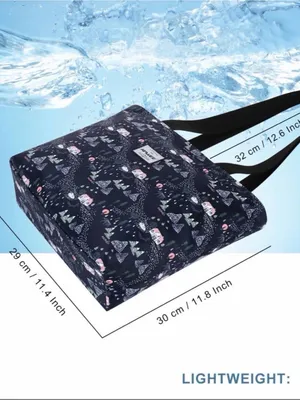 Waterproof Tote Bag Zip Top Multi Pocket Travel Work School Floral Navy thumbnail 2