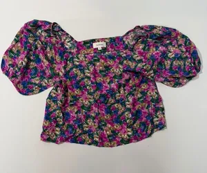 Boho Romantic Picnic Cute Ditsy Floral Puff Sleeve Milkmaid Crop Top Blouse thumbnail 1