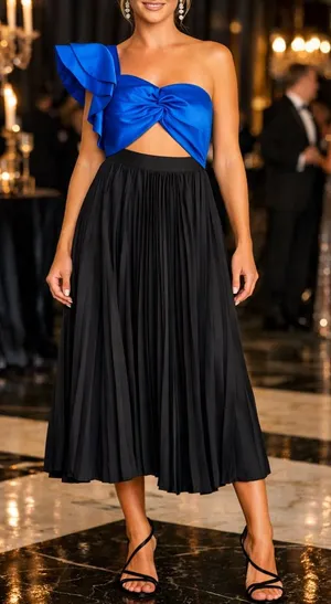 AMUR X‎ REVOLVE Cleopatra Black & blue one shoulder Pleated cut out maxi 4 thumbnail 1