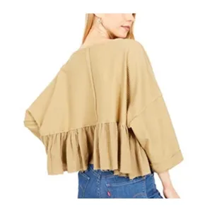 We The Free Free People Dallas Crop Henley Top S Olive Green Peplum Boho Grunge thumbnail 2