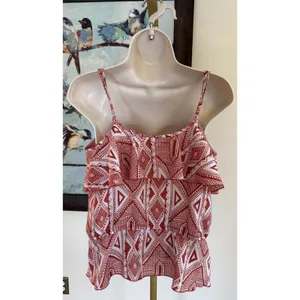 Corsage Tank Top Women's Large Round Neck Ruffle Sleeveless Printed Blouse thumbnail 2