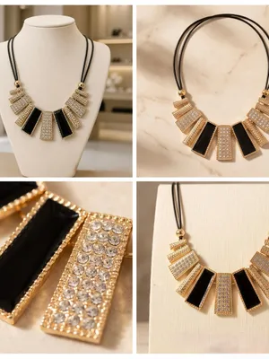 Gold and Black Pavé Bar Necklace thumbnail 2