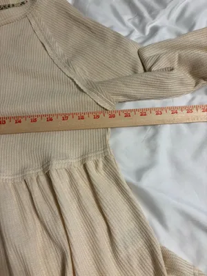 Umgee Boho Waffle Knit Babydoll Top Cream Embroidered Sleeve Medium thumbnail 5