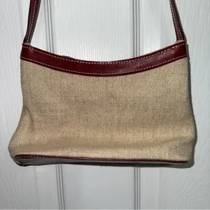 ETIENNE AIGNER Shoulder Bag Mini Linen Burgundy Leather 90’s Y2K Vintage thumbnail 4
