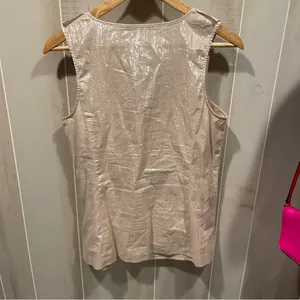 Cute Express pink blush shimmer ruffle collar sleeveless scoop neck flowy top thumbnail 7