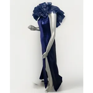 Sherri Hill 55328 Navy Blue Sequin Off-The-Shoulder Ruffle Gown – Size 00 thumbnail 6