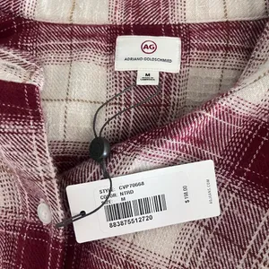 Ag Adriano‎ Goldschmied Burgundy and Cream Smith Plaid Shirt Jacket NWT Medium thumbnail 3