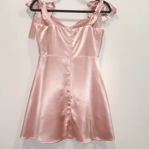 Lucy In The Sky Pink Satin Bow Strap Mini Dress Sweetheart Bustier A line Ruched thumbnail 3