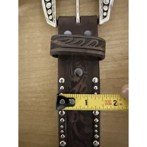 ARIAT WOMEN'S TOOLED & STUDDED LEATHER BELT Brown thumbnail 8