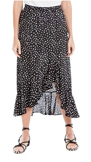 Max Studio Black and White Polka Dot High-Low Ruffle Skirt thumbnail 1