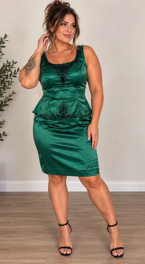 Adrianna Papell Occasions Green Satin Peplum Beaded Cocktail Dress Size 10 thumbnail 1