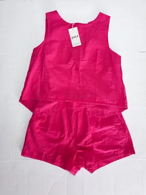 NWT Pact Canopy Linen Organic Cotton Blend Tank Top & Shorts Set - L - Coral Red thumbnail 1
