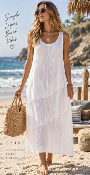 Exist White Layered Gauze Handkerchief High Low Midi Dress Size Large thumbnail 1