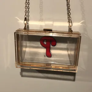 Philadelphia Phillies Clear Acrylic Box Clutch with Gold Chain thumbnail 4