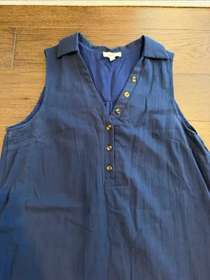 Ott Sleeveless Navy Blue Tiered Mini Dress with Collar Size Large thumbnail 3