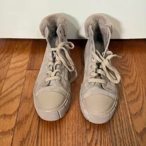 Zara Taupe Suede Faux Fur Trim High Top Platform Sneakers EU 39 US 8 Chunky‎ thumbnail 2