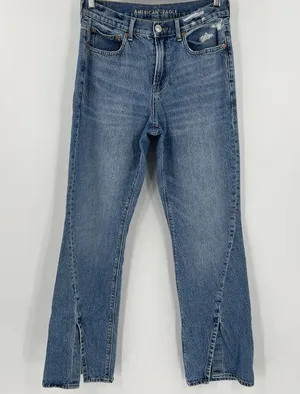 American Eagle 90s Bootcut Denim Blue Jeans Split Hem High Rise Women’s Size 8 R thumbnail 3