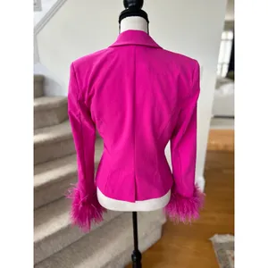 NWT NBD Elisha "Fuchsia" Hot Pink Feather Trim Rhinestone Button Blazer Glam thumbnail 10