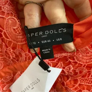 ASOS Paper Dolls‎ Coral Lace V Neck Bodycon Pencil Cocktail Dress Sz 8 NWT thumbnail 6