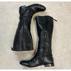 Enzo Angiolini Eavaletta Tall Black Leather Zip Riding Boots Size 9.5 *Flawed thumbnail 2