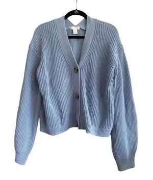 H&M Boxy Drop Shoulder Knit Cardigan Sweater Blue Size Small thumbnail 1