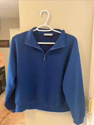 Zenana Basic So Be it Long Sleeve Quarter Zip Pullover Sweatshirt in blue S thumbnail 2