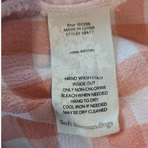 Soft Surroundings Orange White‎ Gingham Tunic Top V-Neck 3/4 Sleeve Rayon 3BA17 thumbnail 6