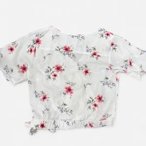 Abercrombie & Fitch white floral wrap top with‎ pink and blue flowers thumbnail 3