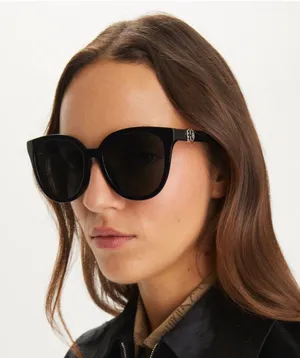 Tory Burch TY7162 Black Square Sunglasses with Gold Logo and Orange Case thumbnail 1