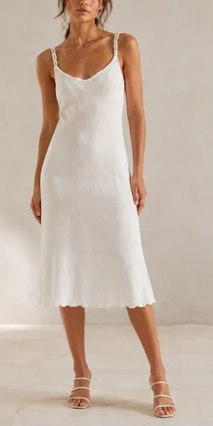 House of Harlow Women’s Ivory Cloud Dancer Pearl Strap White Knit Midi Dress S thumbnail 1