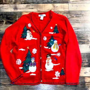 Arriviste cotton blend Ugly Christmas cardigan sweater size large thumbnail 1