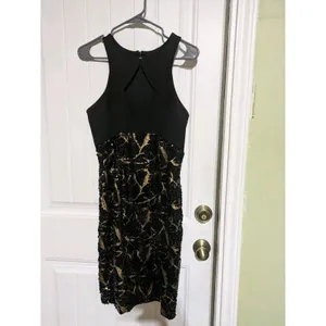 Cache Dress Women Black Gold Sequin Sleeveless Knee Length Cocktail Size 4 thumbnail 9