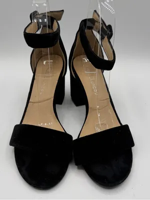 CL by Laundry Black Velvet Ankle Strap Block Heel Sandals Women’s 6M thumbnail 2