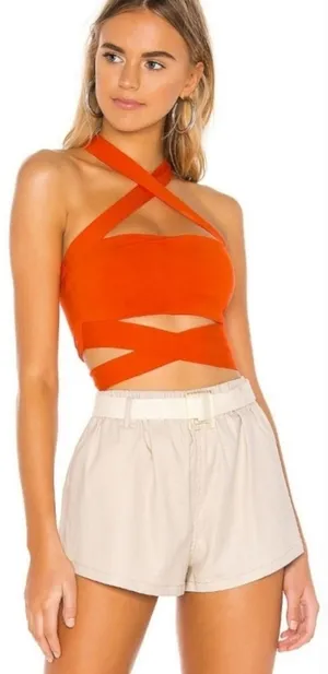 Superdown Elva Halter Tie Top in Poppy thumbnail 1