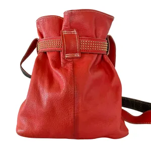Vintage L.J. Simone Red Leather Glam Studded Belt Crossbody Hobo Bucket Bag thumbnail 3