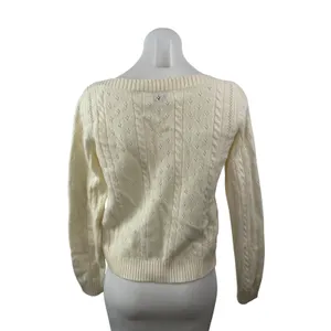 Aritzia Sunday Best Wool Cream Cable Knit Boat Neck Long Sleeve Sweater Top Sz S thumbnail 4